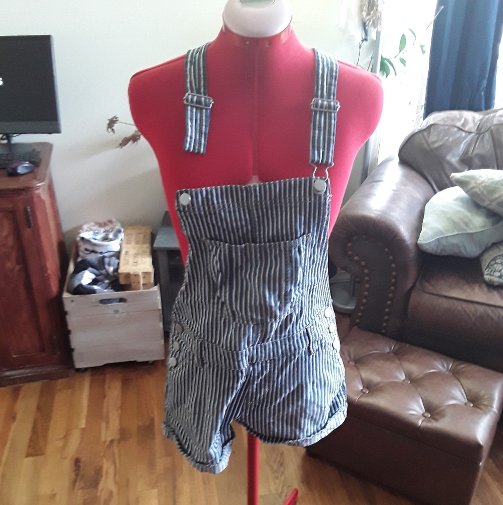 Striped Denim Overalls